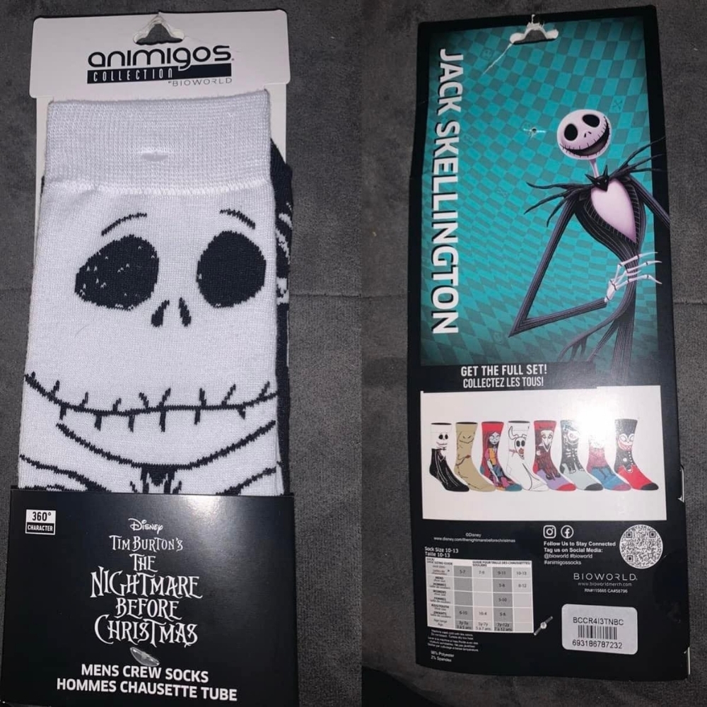 Disney Night Before Christmas  Men Crew Sock 10-13 Bioworld Animigos Collection